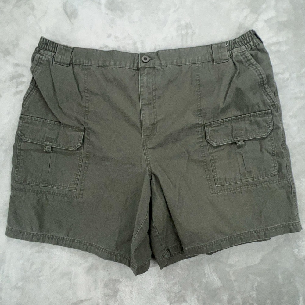 Basic Editions Mens Cargo Shorts Olive Green Elastic Waist Cotton XXL
